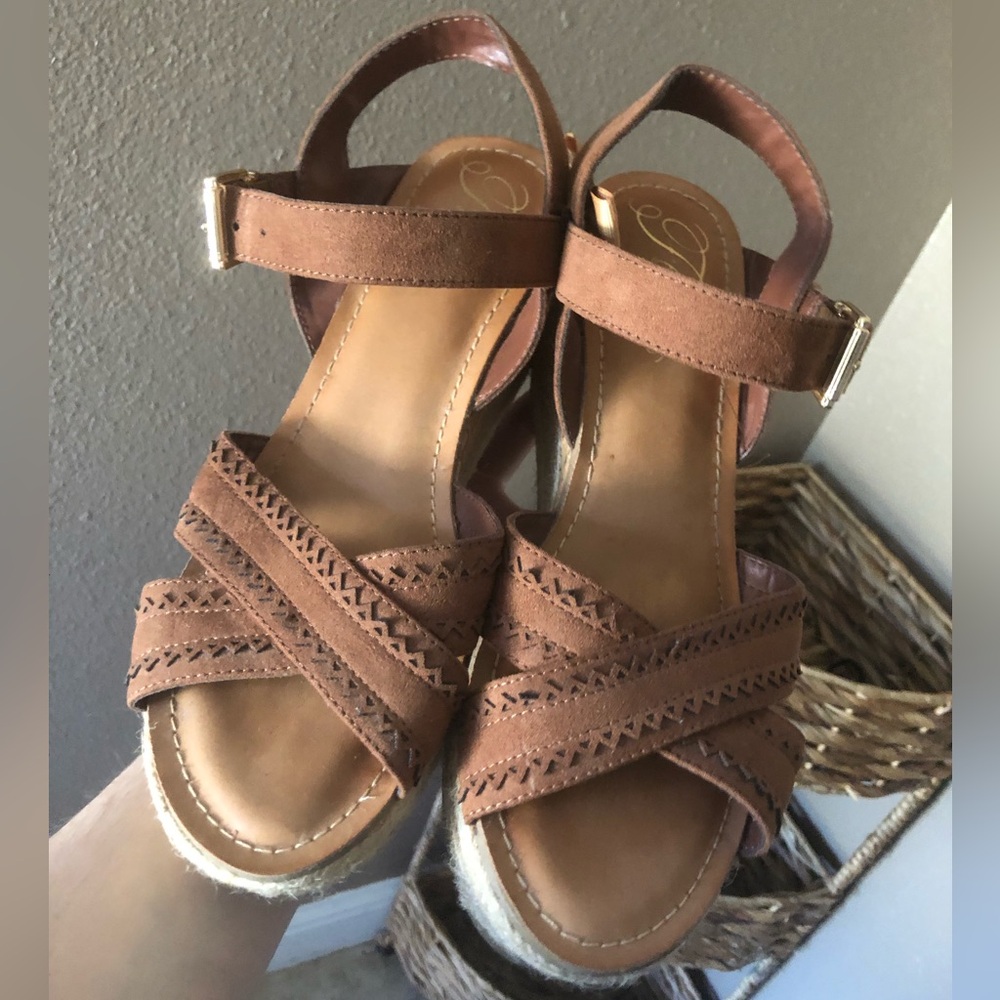 Fergie Suede Leather & Cork Bottom Wedges